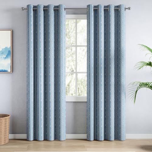 Image of haus & kinder Digital Printed Cotton Door Curtains 7 Feet Long Pack of 2 Door Curtains, 7 Feet Curtains for Door (Vineway, Blue 130x213 CM)