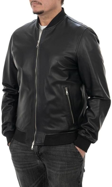 جاكيت بومبر جلد اسود للرجال من بيليتيري، جاكيت جلد طبيعي من جل... - view 2