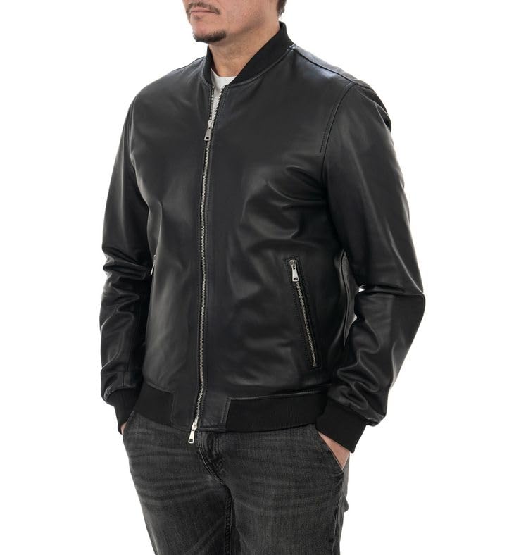 Pelletterie Borghese | Bomber Pelle Uomo Nero | Giacca Pelle | Giubbotto Pelle | Vera Pelle | Pelle di Vitello | Giacca Moto | Made in Italy | A101