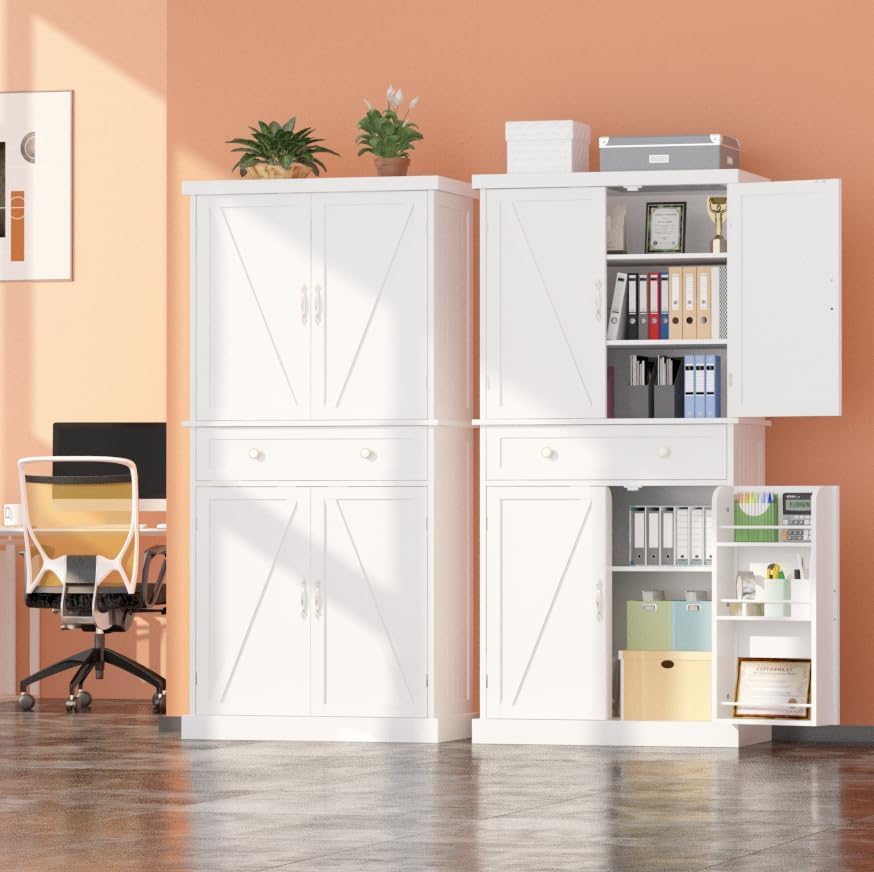 kepptory 51' Pantry Cabinets, Freestanding Kitchen Pantry Storage Cabinet with Adjustable Shelves, Buffet Cupboards Storage Cabinet for Home Office Use (Cloud White)