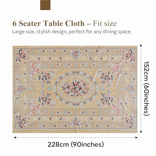Image of Kuber Industries 60x90 Inch PVC Dining Table Cover 6 Seater Waterproof | Dining Table Cover /Sheet for Party and Events | Passion Flower Print - Light Brown