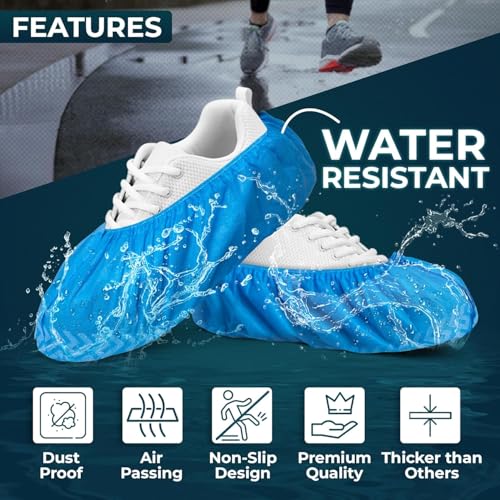 Image of Blue Shoe Guys Premium Disposable Boot & Shoe Covers Booties | 200 Pack | Durable, Non-Slip, Non-Toxic, Water Resistant, Recyclable Protectors for Indoor & Outdoor | Large Size Fits Most Shoes