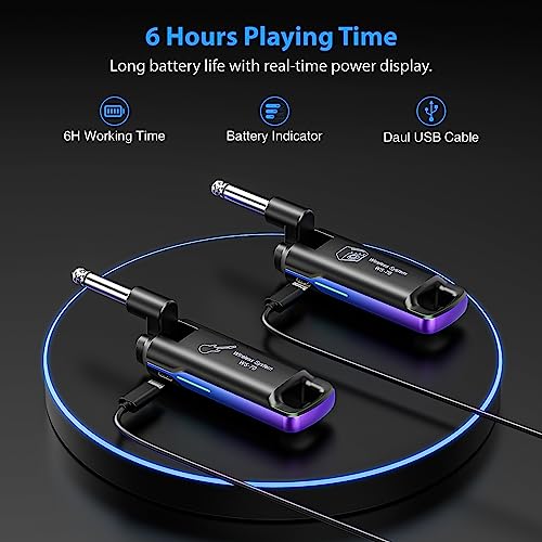 LEKATO Sistema de Guitarra Inalámbrico UHF con 70 Canales, Transmisor y Receptor Recargable para Instrumentos Eléctricos - Azul, Rosa y Verde miniatura 7