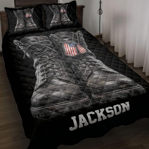 OhaPrints Custom Veteran Soldier Boost Gift Army Military Personalized Name Quilt Blanket & Pillowcases, Quilts Bedding Set & Pillow Cover, King Queen Double Twin Throw Full Size Bedspread Bed Sets