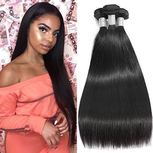 Ornate Hair Brazilian Straight Human Hair 3 Bundles Unprocessed Straight Malaysian Virgin Hair Bundles Human Hair Weave Remy Hair Extensions Natural Color (20 22 24 Inch)
