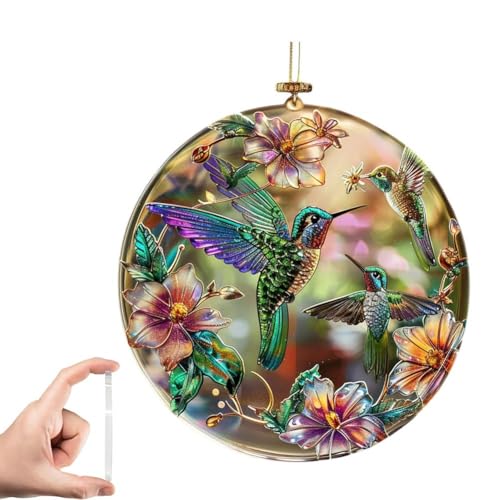 Colgante acrílico con patrón floral de colibrí para decoración de ventana, adornos colgantes para patio al aire libre