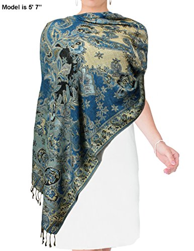 Rayon Metallic Paisley Flower Garden Two-Sided Reversible Scarf4