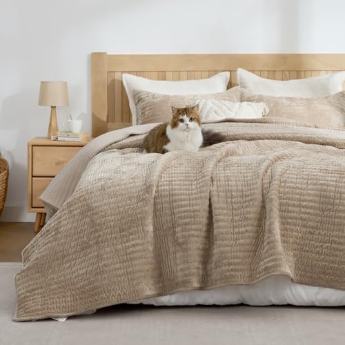 BEDELITE Velvet Quilt Set King Size, Luxury Velvet Comforter for