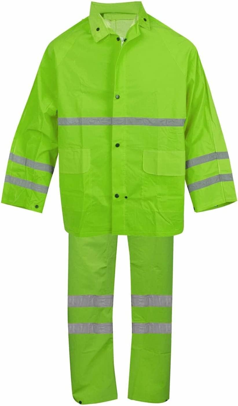 Cordova HV353GXL Riptide .35 MM PVC/Polyester, Hi-Vis Lime, 3-Piece Rain Suit, Silver Reflective Stripes, Bib Pants With Suspenders, Detachable Hood, X-Large
