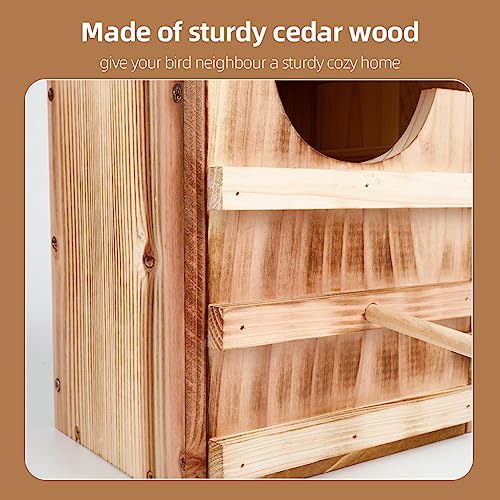 Image of Owl House Owl Nesting Box for Outside: Handmade Wooden Bird House with Bird Stand - 100% Solid Wood Nesting Box