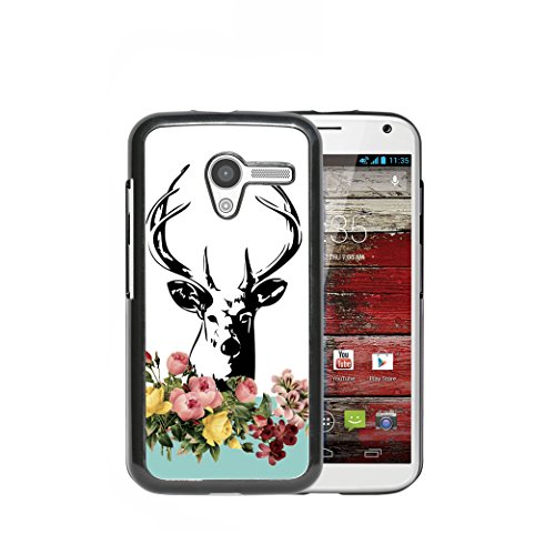Aqua Blue Vintage Style Flowers Black Deer Head (1st Generation) Motorola MOTO X Hard Plastic Phone Case