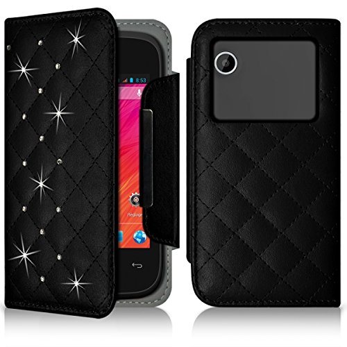 KARYLAX Seluxion - Housse Coque Etui Portefeuille Style Diamant Universel S Couleur Noir pour Wiko Ozzy