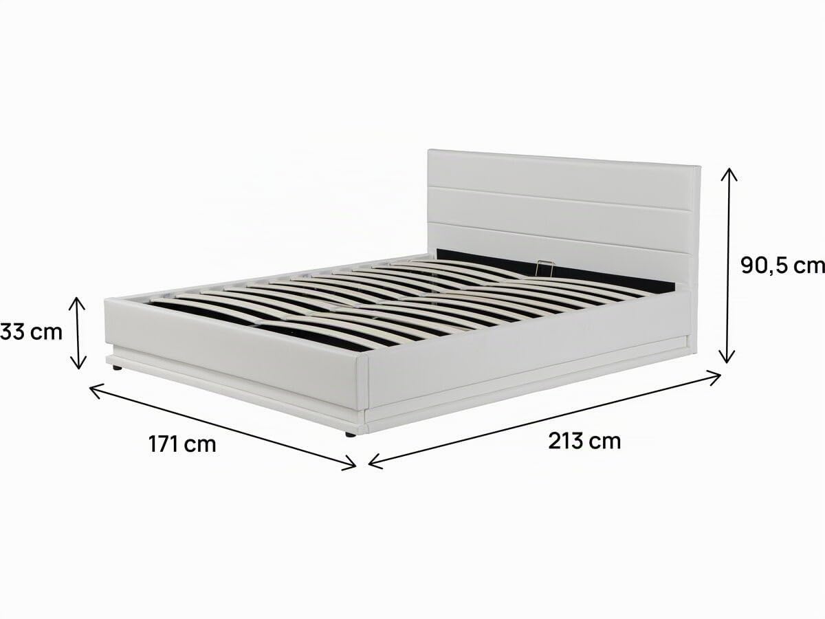 Habitat et Jardin - Lit Double LED Anastasia en Simili Blanc avec Coffre Rangements 160 x 200 cm | Cadre de Lit 2 Places Design | Sommier à Lattes et Tête de Lit Inclus