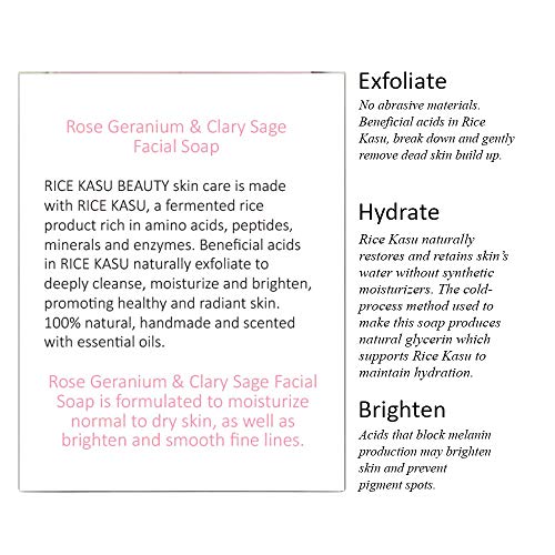 image for Rice Kasu Beauty Handmade Facial Soap, Rose Geranium & Clary Sage, 3 O