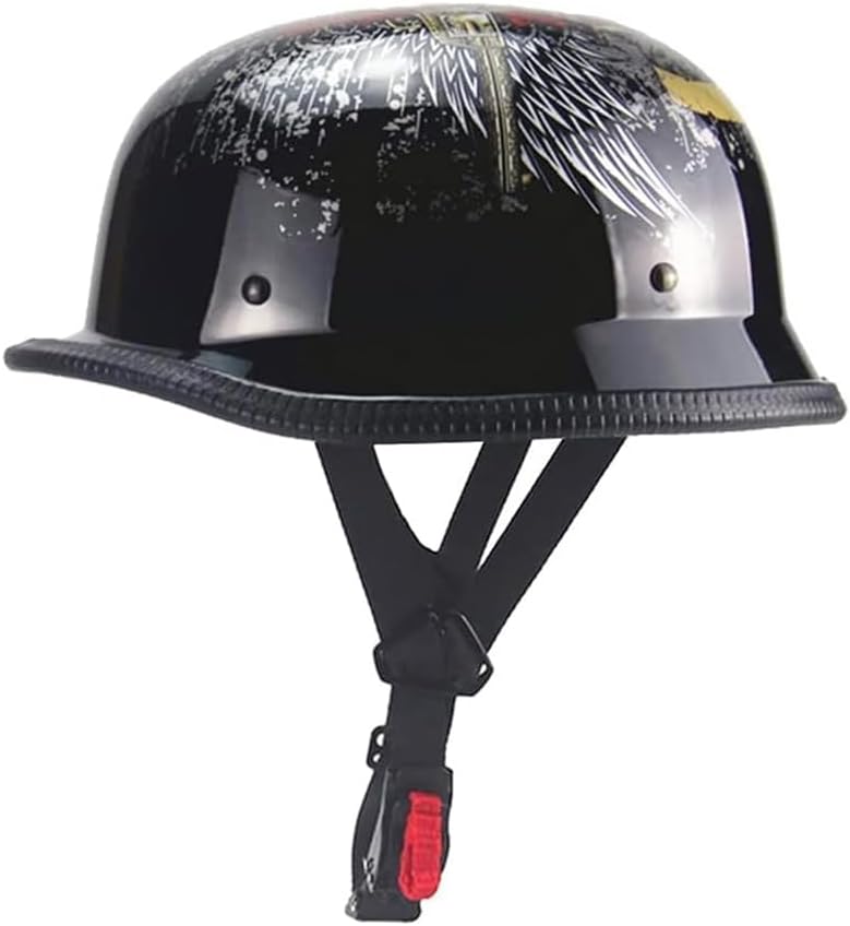 Half Helmet Novelty Skull Cap for Men Women German Style, Adult Open Face Motorcycle Helmets Blue, Retro Black/Red/Blue Half Face Helmet DOT Approved Crusier Moped Scooter