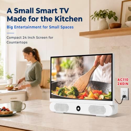 othoig 61cm 휴대용 스마트 TV, 1080P FHD 소형 TV, 내장 앱, ATSC 튜너, HDMI/2 USB/AV 입력 3개, 20W 스피커 및 주방, 캠핑, RV, 어댑터 전원 공급 — 사진 6