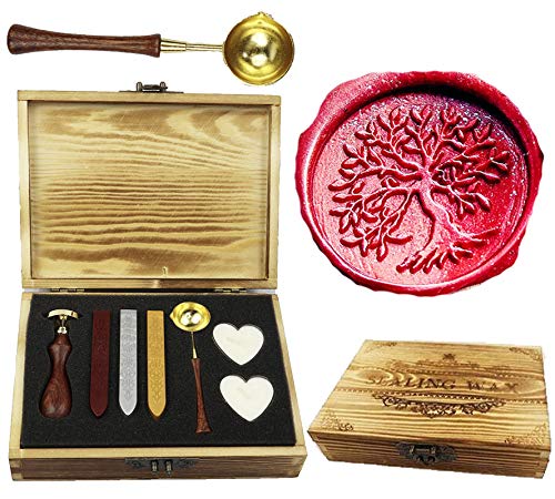 Kit cachet de cire Arbre de vie avec manche en bois et bougie