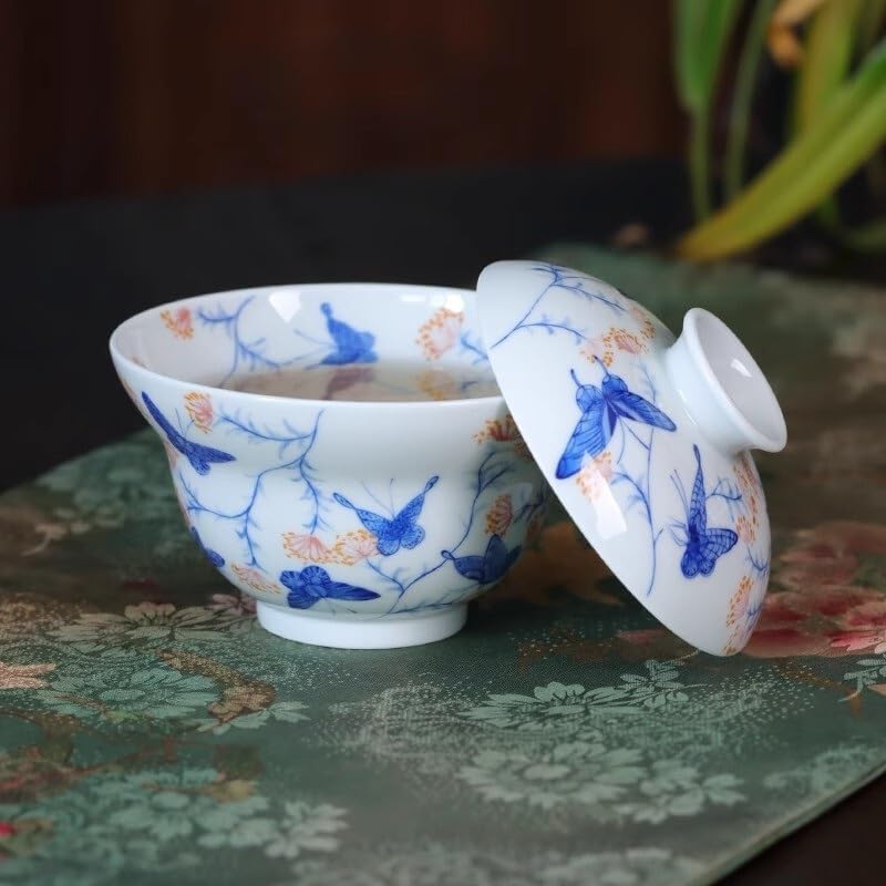 Tea Cup Hand-Painted Blue and White Porcelain Dream Bending Waist Covered Bowl Ceramic Personal Dedicated Brewing Kung Fu Set Soaking Container