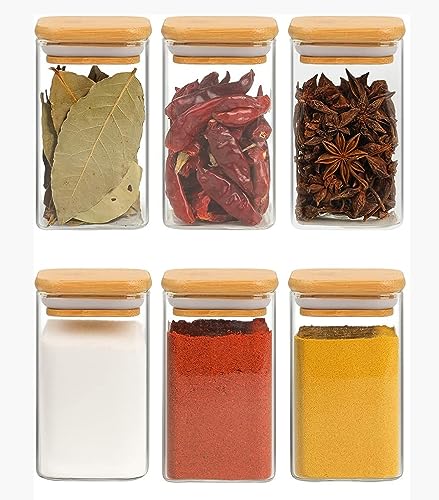 MARTVIA Glass Food Storage Containers with Airtight Bamboo Lid, Thickened Coffee Storage Jars for Home Kitchen, Pantry Tea, Spices, Snack,Salt,Grains,