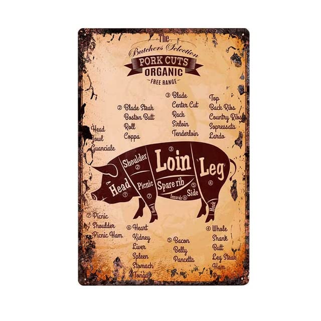 Cartel de metal vintage para cocina, diseño de carnicería, 20 x 30 cm
