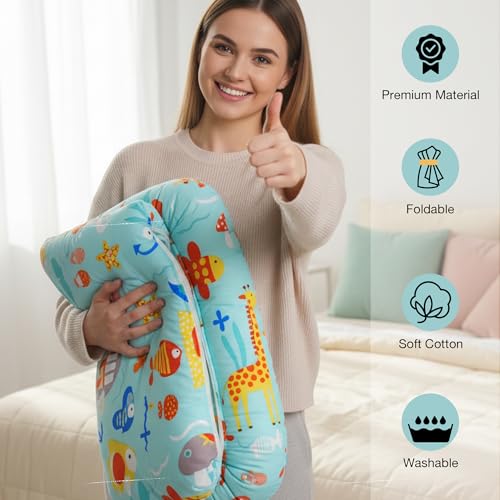Image of BAYBEE 3 in 1 Baby Bedding Set with New Born Mosquito Net, Bed Mattress & Neck Pillow, Foldable Portable Nest Travel Bed, Baby Gift for Boy Girl (Lite Green)