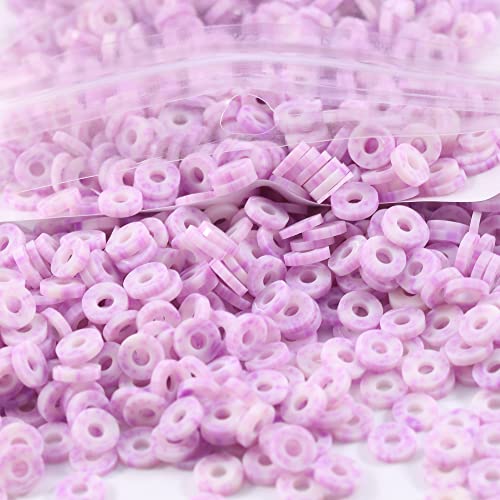 2000pcs Multicolored Purple Clay Beads for Bracelets Making, Flat Round Polymer Clay Beads 6mm Spacer Heishi Beads for Jewelry Making Earring Bracelets Necklace