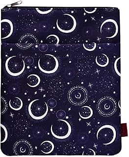 Book Sleeve Moon and Star Book Protector, Book Covers for Paperbacks, Washable Fabric, Book Sleeves with Zipper, Medium 11 Inch X 8.7 Inch