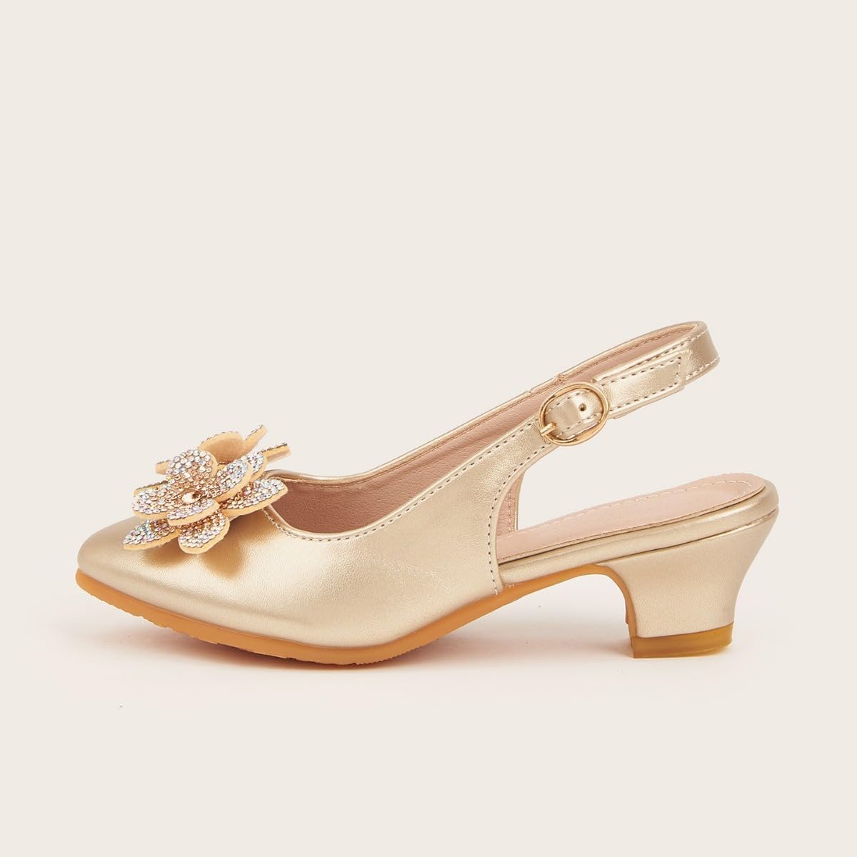 Girls Low Heels Dress Shoes Glitter Rhinestone Princess Sandals Wedding Party Pump