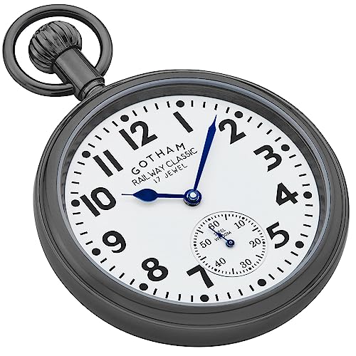 Image of Gotham Men's Gunmetal Mechanical Hand Wind Railroad Pocket Watch # GWC14104B