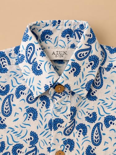 Image of A.T.U.N. (ALL THINGS UBER NICE) Boys 100% Cotton Printed Shirt | Half Sleeve Smart Casual Shirt for Kids | Soft Breathable Button Placket Top