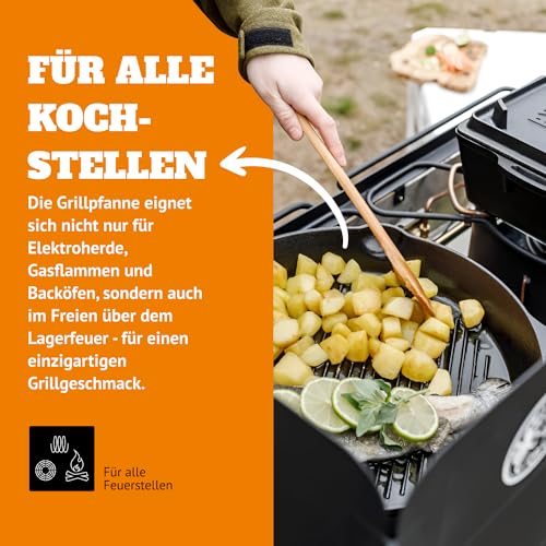 Petromax Grill-Feuerpfanne mit 2 Henkeln - Grillpfanne aus Gusseisen für alle Herdarten, Gasflamme… – Ansicht 4