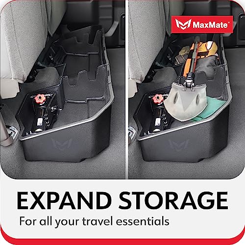 Image of MaxMate Underseat Storage Box Compatible with 2019-2026 Chevy Silverado GMC Sierra 1500; 2020-2026 2500 3500HD Double & Crew Cab, Black Rear Under Seat Extra Cargo Store Organizer | CB5C2278MX