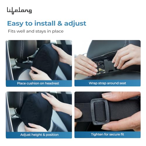 Image of Lifelong Car Neck Pillow for Driving | 100% Memory Foam Headrest Cushion, Cervical Neck Pain Relief | Ergonomic Support, Adjustable Strap, Breathable Washable Cover & Universal Car Fit (LLNR01)