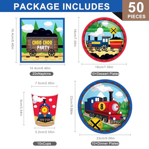 Bikasun Zug Geburtstag Party Supplies, Zug Partygeschirr Train, Zug Geburtstag Party Geschirr Set Zug Geburtstag Teller Train Kindergeburtstag Deko Auto Pappteller Becher Servietten Tischdeko