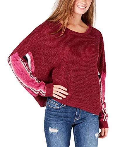 Ultra Flirt by Ikeddi Juniors Striped Dolman Sleeve Sweater Rhodo Combo XL