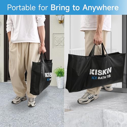 KISKVV Eisbad Tonne für Athleten mit Abdeckung, Ø85 x75cm 378L Eisbad Badewanne Tragbare für Kryotherapie, Faltbare Aufblasbare Mobile Badewanne Eisfass Outdoor Indoor