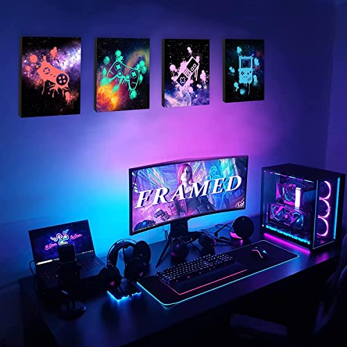 Phopago Video Game Wall Art-Galaxy Colorful Framed Wall Decor, Boy's Room Gamer Room Decor (8''X10''X4Pcs) #TOP1