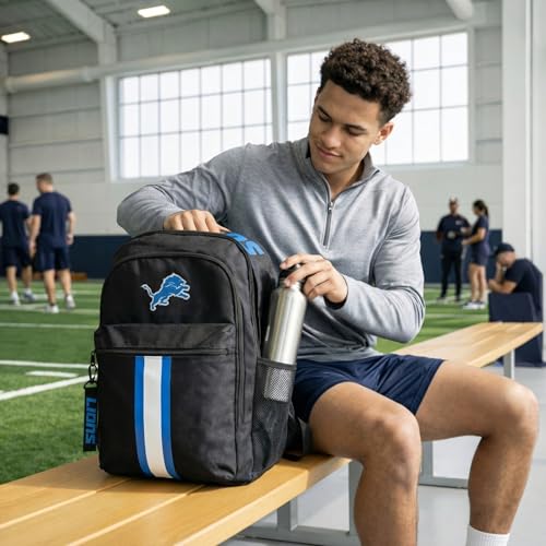 Image of NFL Detroit Lions Backpack - Triple Stripe Wordmark Design with Keychain