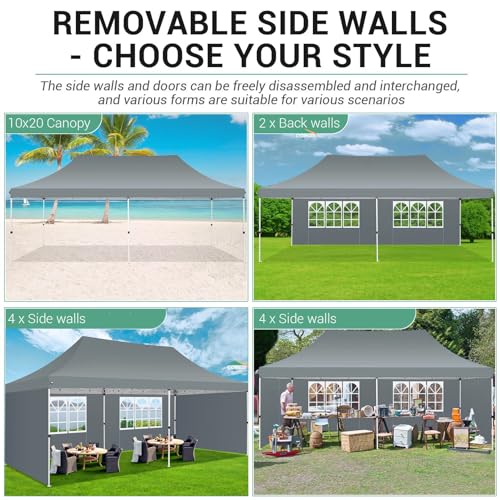Image of COBIZI 10x20 Pop Up Canopy with 4 Sidewalls, Conical Party Tent 10x20 with 3 Adjustable Height Waterproof, UV-Resistant EZ Outdoor Gazebo with Carry Bag, Sandbag, Stake, Rope for Parties, Commercial