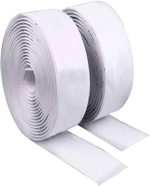 JUHONNZ Self Adhesive Tape,5m Double Sided Sticky Heavy Duty Hook and Loop Tape, Strips for Fabric with Back Sticky Glue 25mm White
