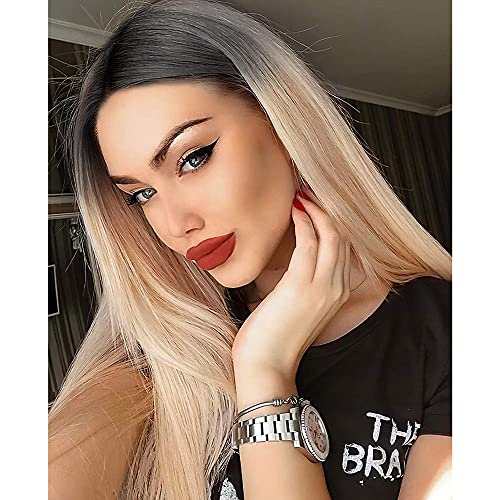 NOBLE GIRL Lace Front Wigs for Women Orange Pink Wig 19.5 inch Long Straight Lace Front Wig Ombre Orange Pink T Part Lac