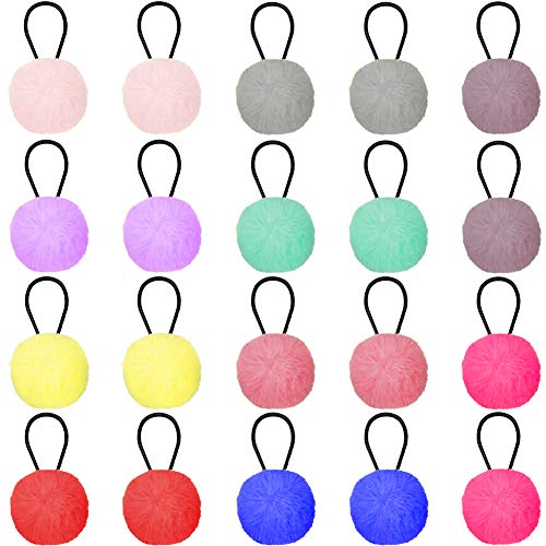 Pom Pom Hair Ties 20 Pieces Pom Pom Ball Elastic Hair Ties Cute Hair Bands 10 Colors