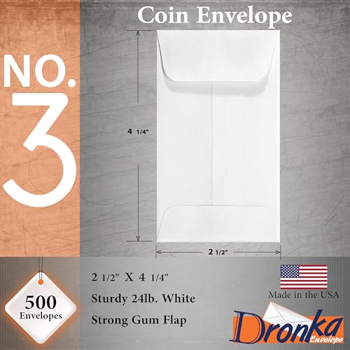 500 Dronka Envelope #3 Moeda, sementes, pontas, envelopes de peças pequenas, 6 cm x 11 cm, resistent