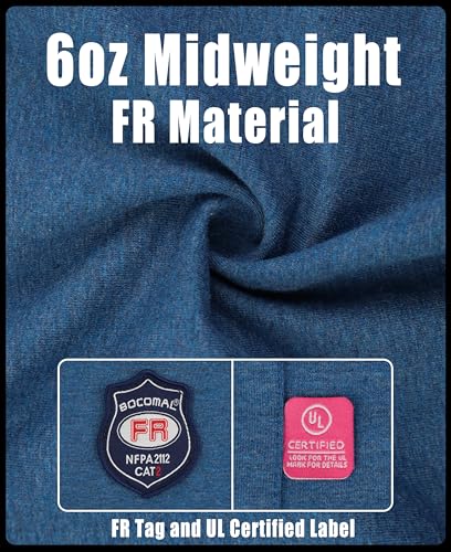 Image of BOCOMAL FR Hooded T Shirts Utility Pocket Fire Resistant Summer Hoodie CAT2 | 6oz Midweight Flame Retardant Cotton Hoodies,Kangaroo /Button Pocket,NFPA2112,Rib-Knit Cuffs,FRC Welding Arc Rated Work Shirt