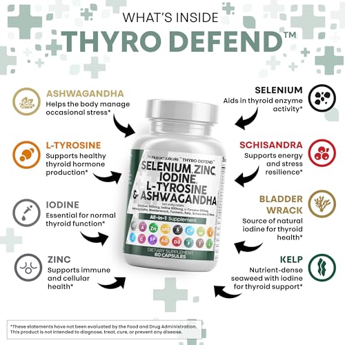 clean nutra selenium 300mcg iodine 500mcg thyroid support for women amp men  l tyrosine 500mg ashwagandha supplement bladderwrack turmeric kelp schisandra zinc pills capsule supplements