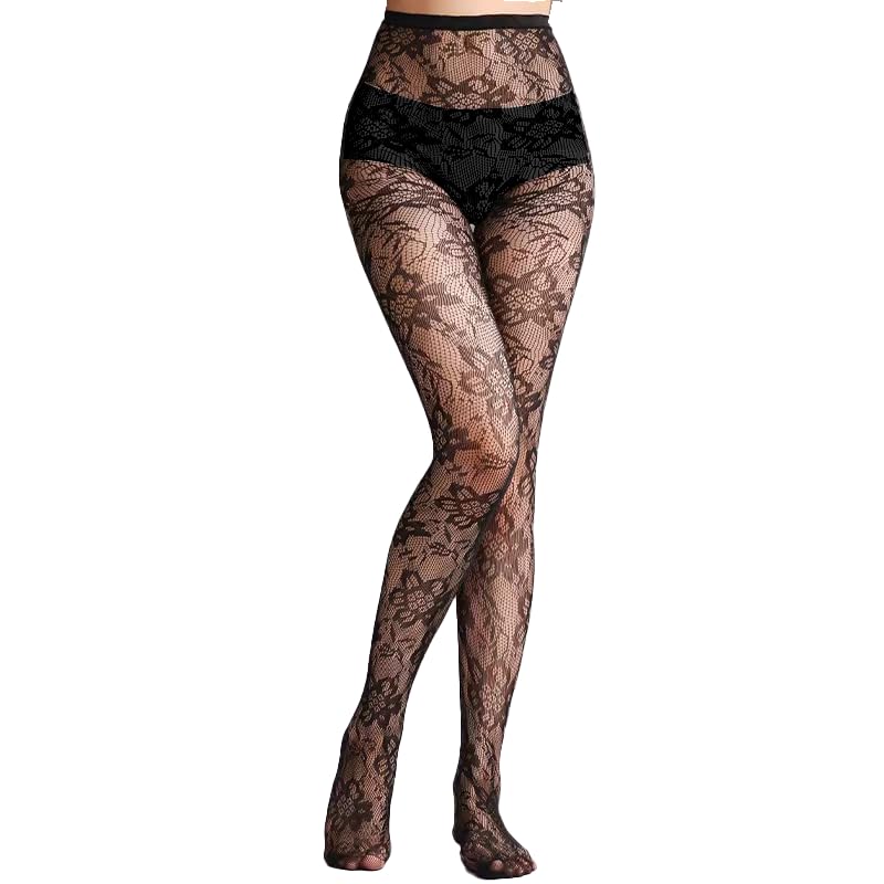 Women's High Waist Patterned Tights Fishnet Stockings For Women Sexy Lace Goth Tights Black Pantyhose For Halloween3