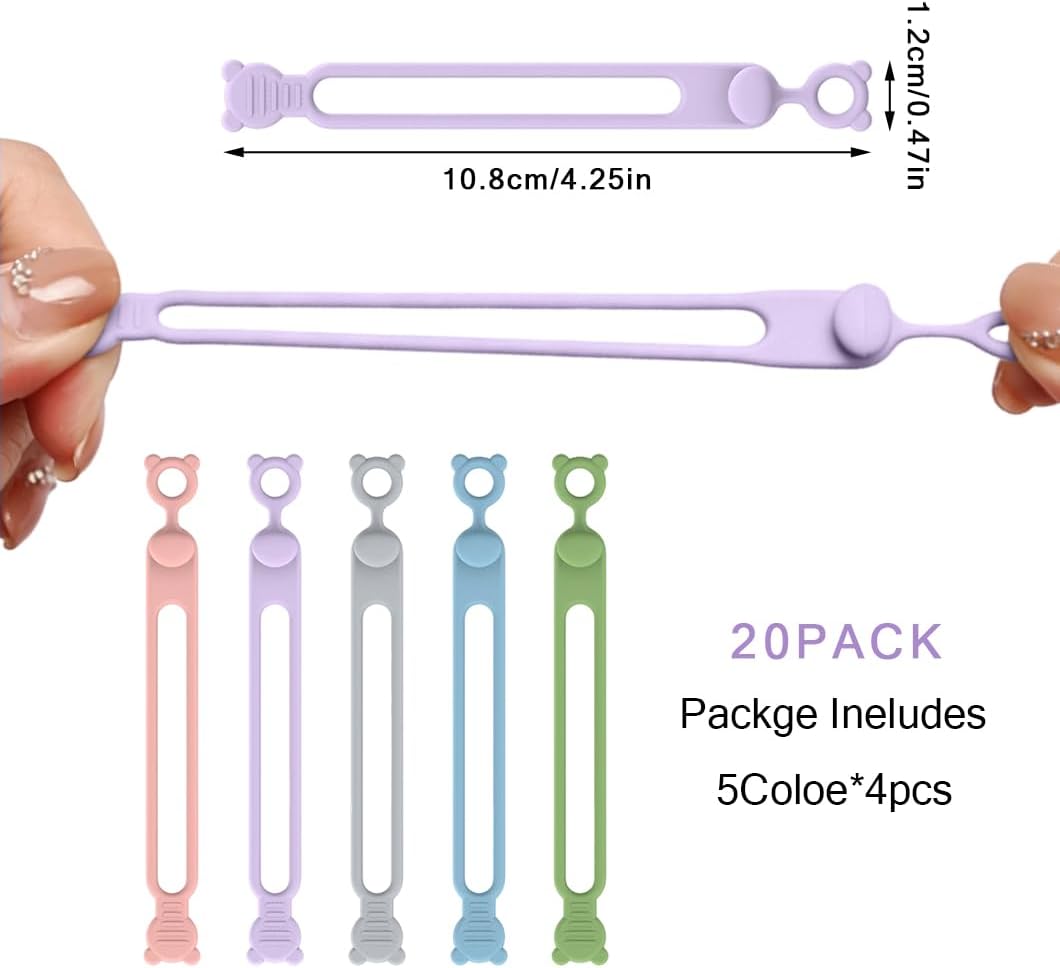 20Pcs Reusable Silicone Cable Ties for Organizing Earphones, Phone Chargers image 3