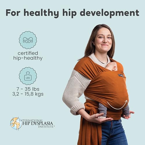 Image of Cuddlebug Baby Wrap Carrier for Newborn (7-35 lbs) - Soft Stretchy, Breathable Infant Baby Carrier Wrap - Hip Healthy Baby Sling Wrap for Hands Free Baby Wearing, Cotton Blend (Brown)