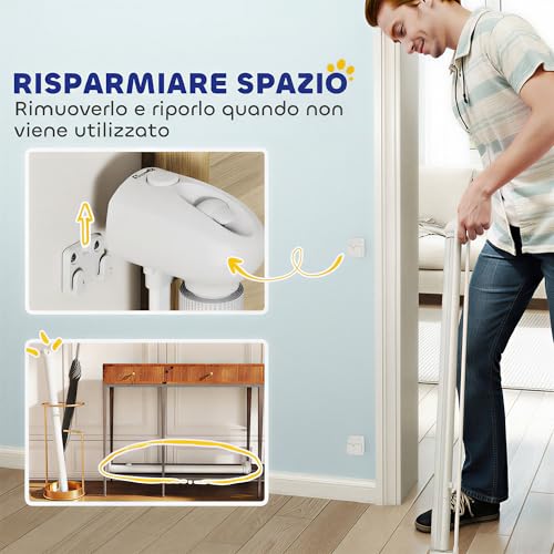 Miniatura 6 de Pawhut Barrera Para Perros Retráctil 0-125 Cm Puerta Para Perros Pequeños Extensible Barrera De Seguridad Para Mascotas Con Interruptor De Cierre Para Escaleras Puertas Pasillos Blanco