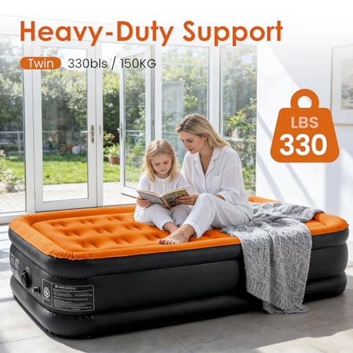 Lit gonflable portable Lamberia matelas orange noir 45 cm de haut - 6